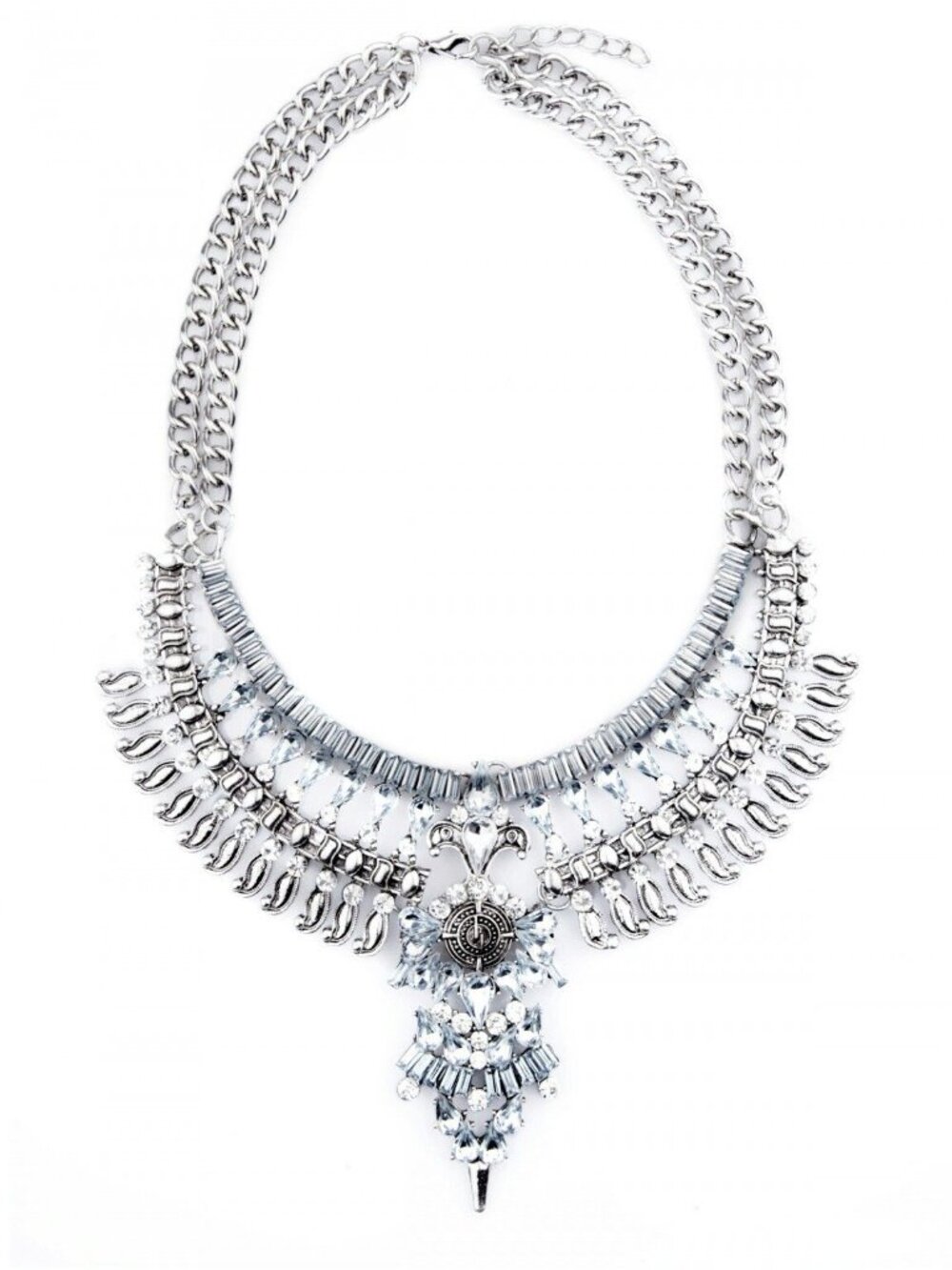 BOLD Statement Necklace in silver-tone and clear crystals